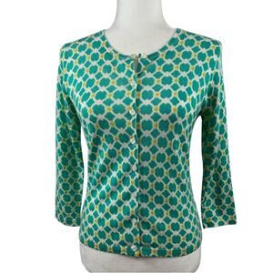 Preppy 100% Merino Wool Garnet Hill Geometric Print Sweater Cardigan Small